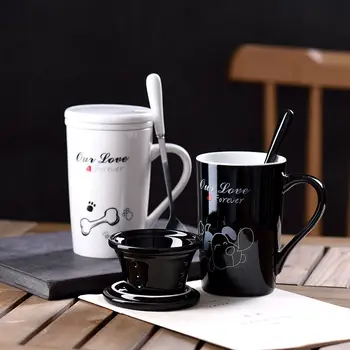 

Couple Ceramic Cup Creative Korean Mug with Lid Spoon Milk Cup Breakfast Cup Office Cup Cat Cup Travel Mug Mugs Coffee Cup