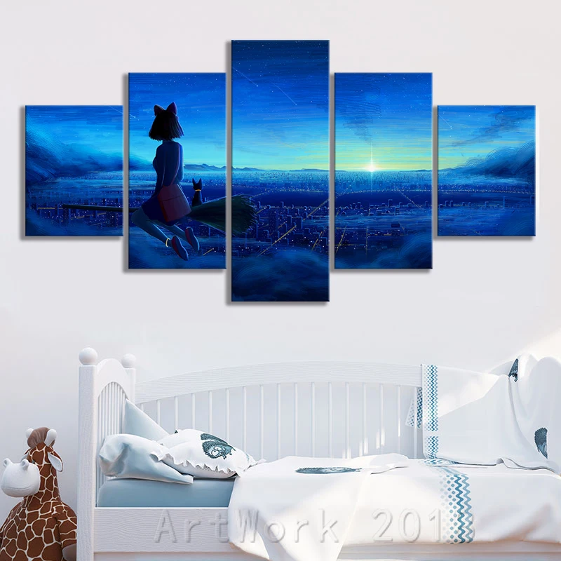 

Miyazaki Hayao Cartoon Movie Poster Frameless Paintings Kikis Delivery Service Poster Picture Oil Painting on Canvas Wall Art