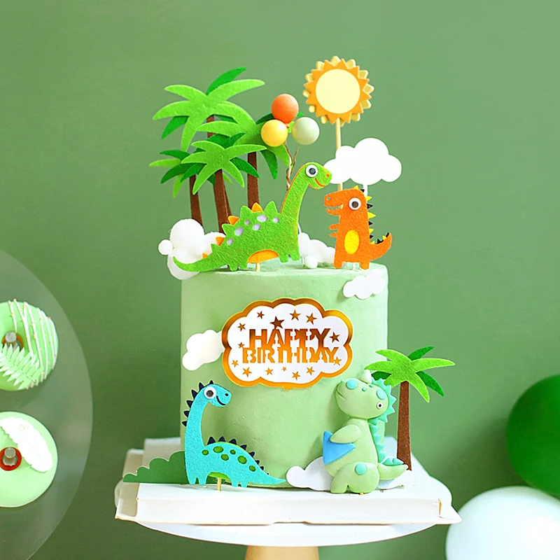 Decoración de Pastel de dinosaurio de dibujos animados de hojas de árbol de  Coco para decoración de postres para fiesta de cumpleaños Regalos  encantadores - AliExpress