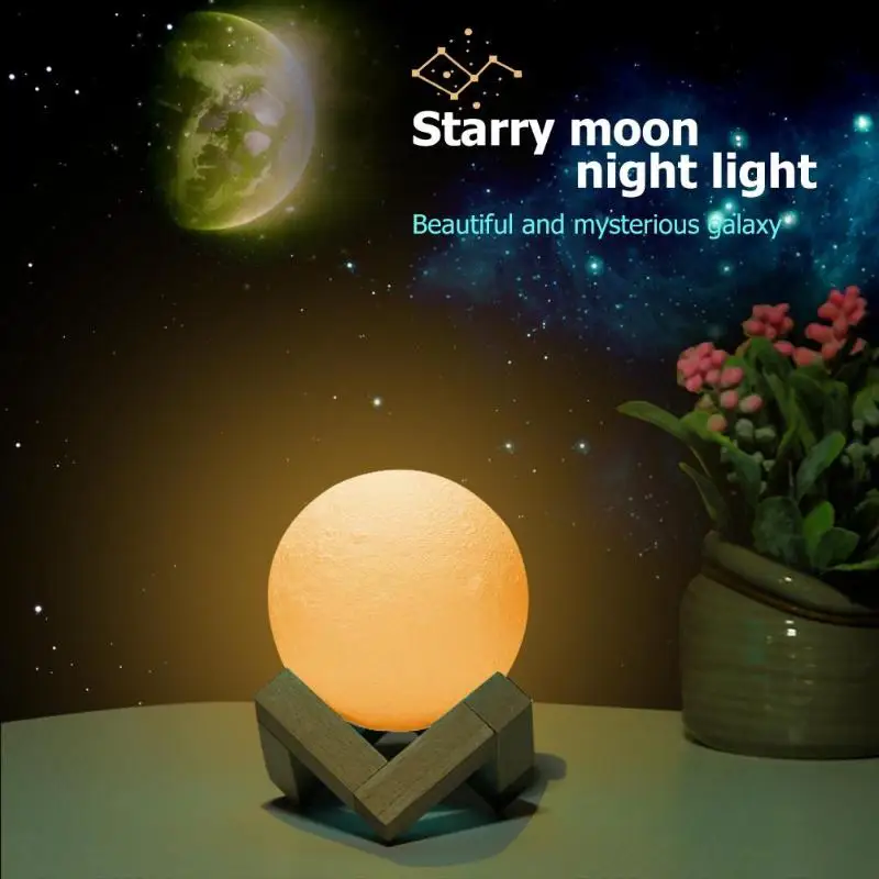 

15cm 3D Print Creative USB Rechargeable Lights 3 Colors Touch Sensor Control LED Night Light Moon Bedroom Bedside Lamps