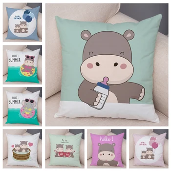 

Elephant Family Animal Cushion Cover Decor Cute Cartoon Baby Bottle Hippo Pillow Case for Sofa Car Home Plush Cojines Pillowcase
