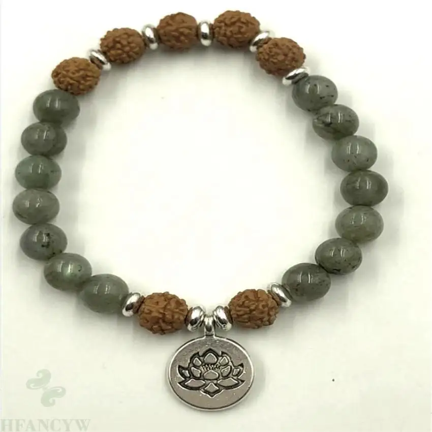 8 мм Rudraksha водный агат драгоценный камень Mala браслет духовность ручной работы