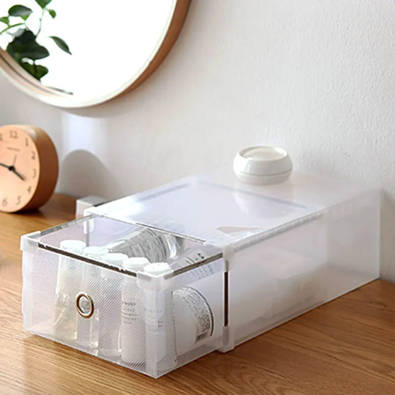 12pcs/set Simple Shoe Storage Box Translucent Plastic Rectangle Thickened Drawer Multifunction Dust-proof Sundries Organizer