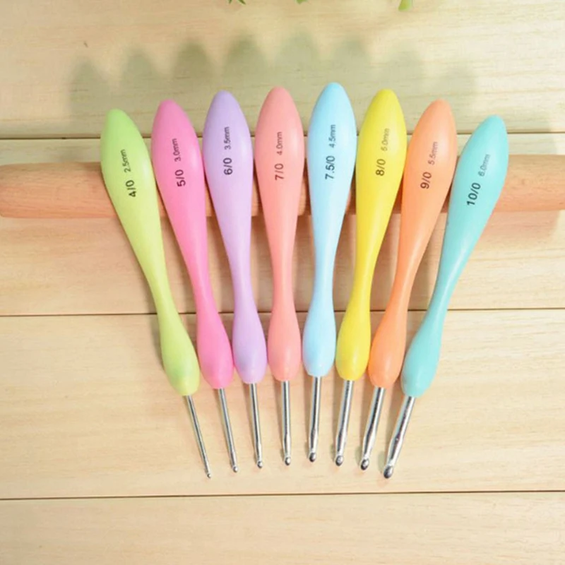 Алюминиевый набор крючков для вязания, эргономичные спицы для вязания, крючки для вязания с красочным пластиковым захватом, мягкие ручки, иглы 8 шт