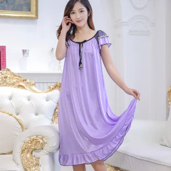 

2020 Summer Viscose shui yi qun Loose Plus-sized Korean-style Fat mm Comfortable Sexy Thin Cool and Refreshing Nightgown