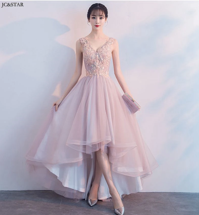 Plus size dusty pink bridesmaid dresses new sexy V neck high low elegant dress women for wedding party long vestido madrinha