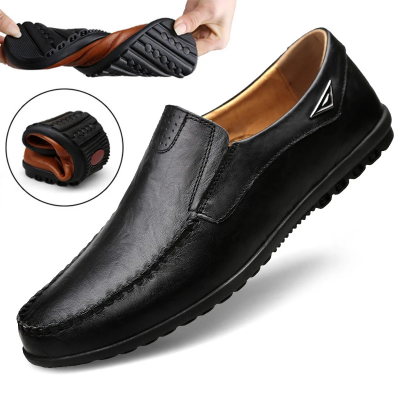 Precio reducido Zapatos de cuero genuinos de los hombres ocasionales de la marca de lujo de 2021 hombres mocasines transpirables Slip negro zapatos de conducción zapatos de talla grande 37-47 JlwjeQ5AOEG