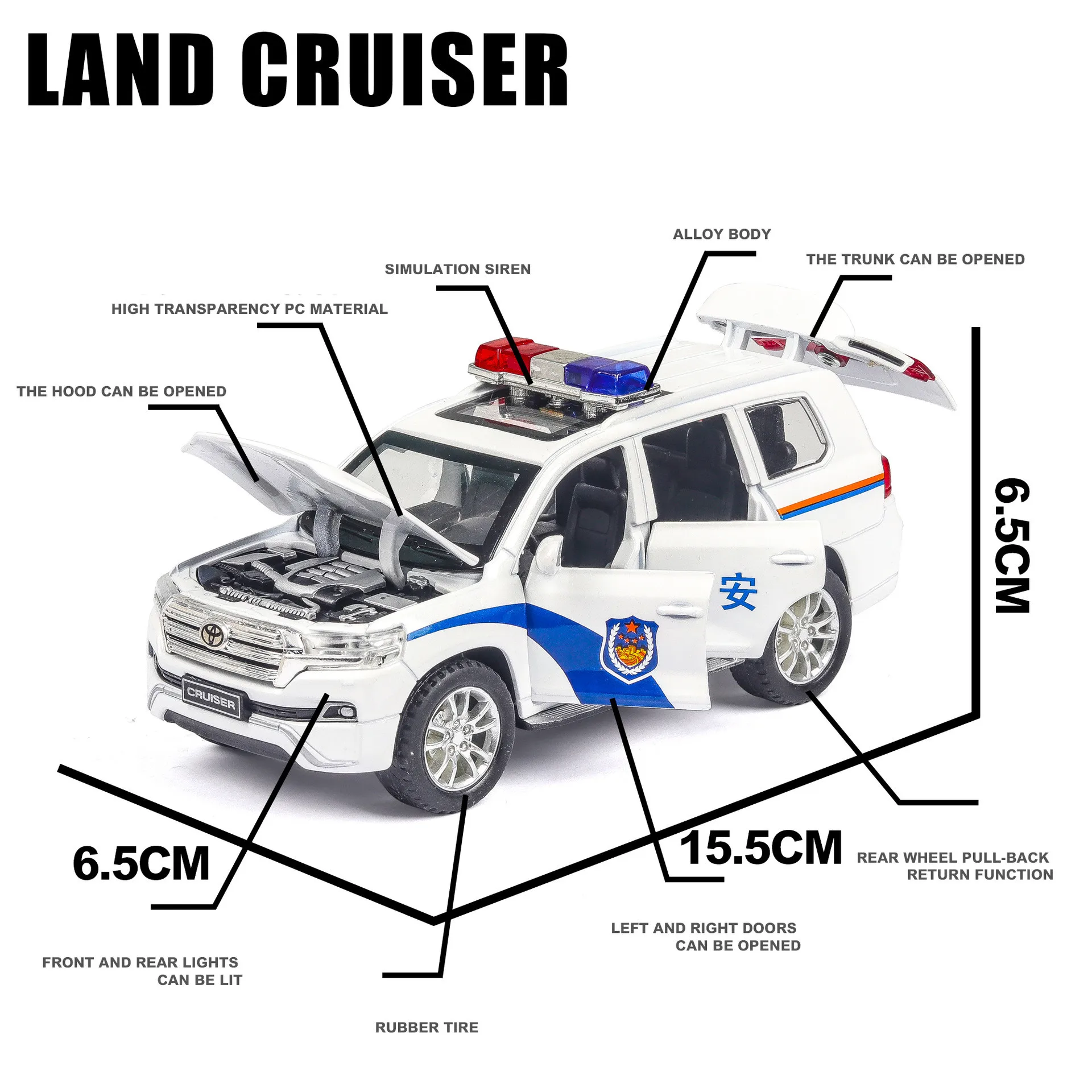 Моделирование 1:32 Land Cruiser полицейского сплава модель, изысканный литьем под давлением 6 двери звук и легким задником-off модель автомобиля