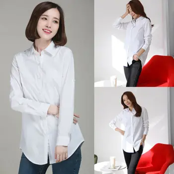 

Women's Shirt Office Lady White Shirts Long Sleeve Loose Cotton Casual Shirt Women Tops and Blouses Spring Summer Clothes 2XL