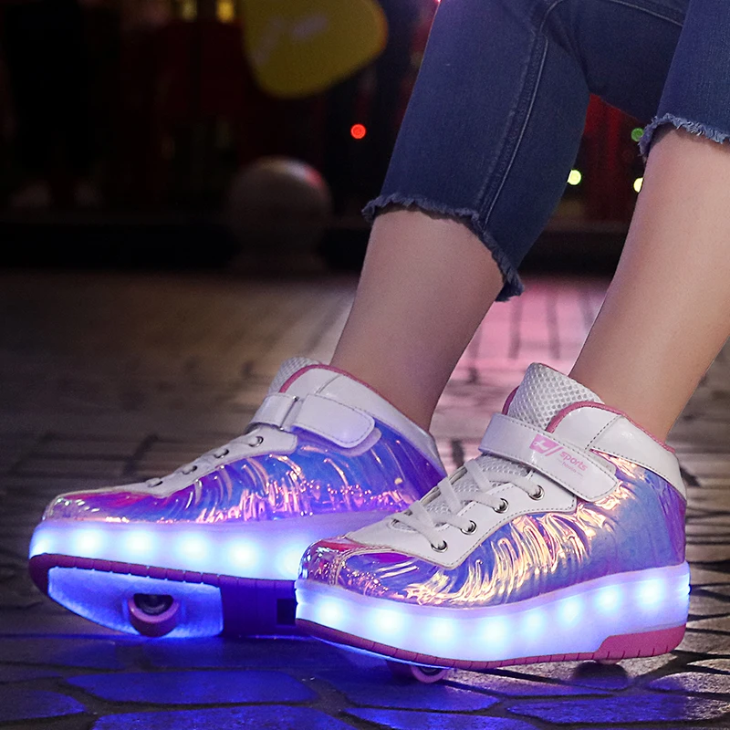 

New Children's Gift Kids Roller Skate Shoes with Two Wheels Boys Girls LED Flashing Noctilucent Outdoor Lamp Shoes Kids Sneakers