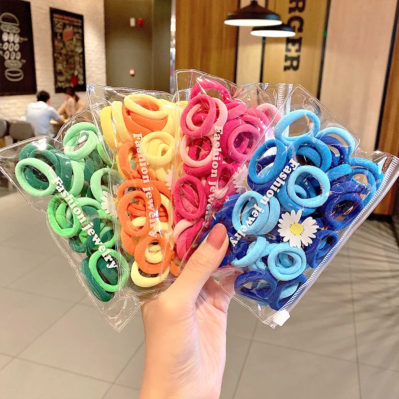 

50Pcs/Set Colorful 3CM Basic Nylon Elastic Hair Bands Scrunchie for Girls Bezel Hair Accessories Kids Ponytail Holder Headbands