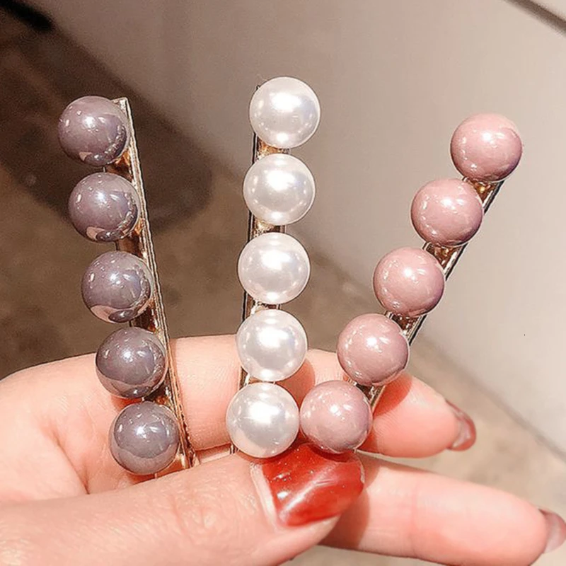

Elegant Girl Pearl Colorful Hair Clips Sweet Beads Geometric Meatl Hair Accessories Shiny Hairpins