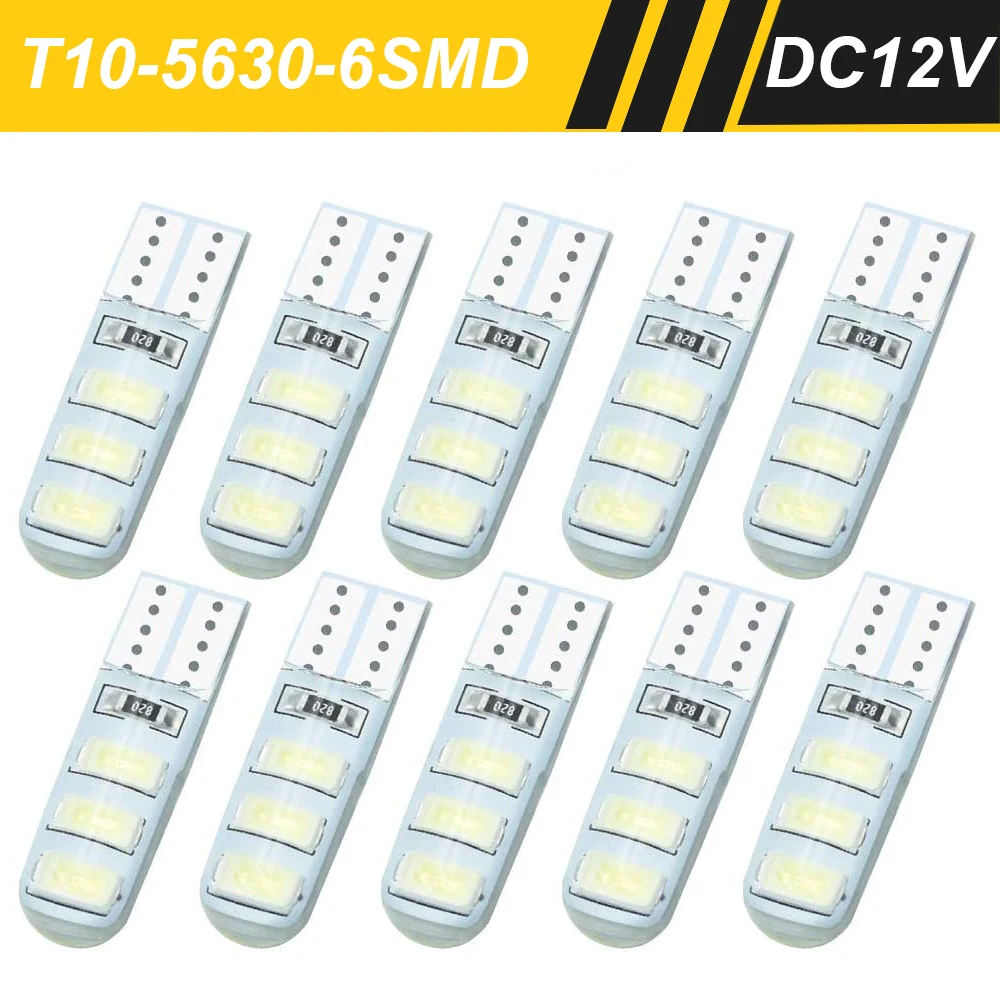 

10Pcs T10 168 194 W5W LED 5630 White 6 SMD Wedge Car Clearance Interior Dome Map Reading License Plate Light Bulb Lamp DC 12V