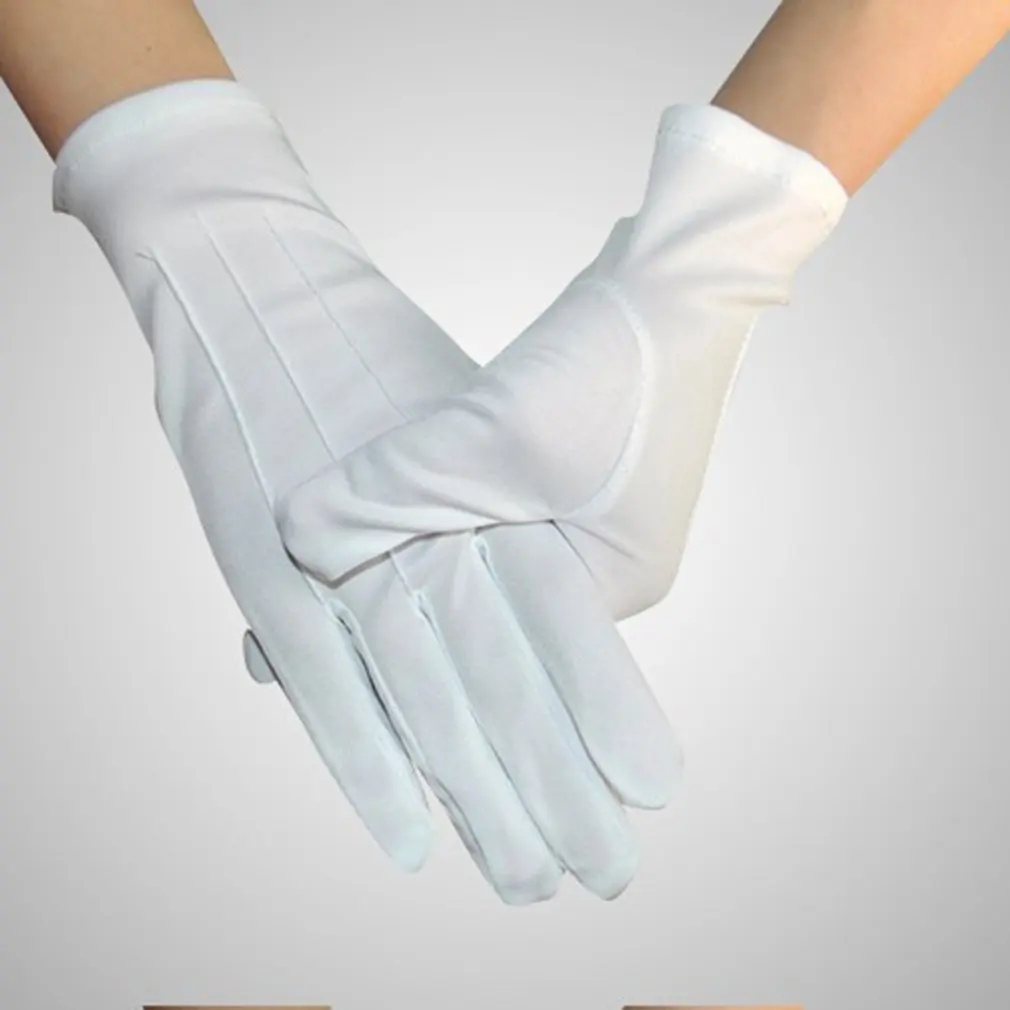 High-Grade Three-Strand White Gloves Celebration Ceremony Jewellery Performance Show Dance Gloves Three Ribs 1 Pair