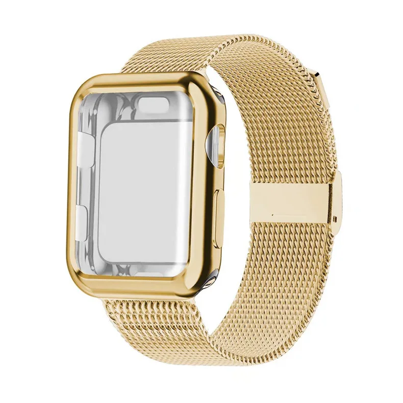 Чехол+ ремешок для apple watch band Mlianese Loop apple watch 5 4 3 band 42 мм 38 мм iwatch band 44 мм 40 мм correa pulseira bracelet - Цвет ремешка: gold