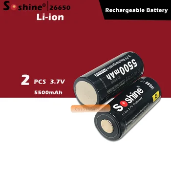 

2 Pcs / Pair Soshine 3.7V 5500mAh 26650 Battery Protected 26650 Rechargeable Li-ion Batteries Cell with Battery Holder Case