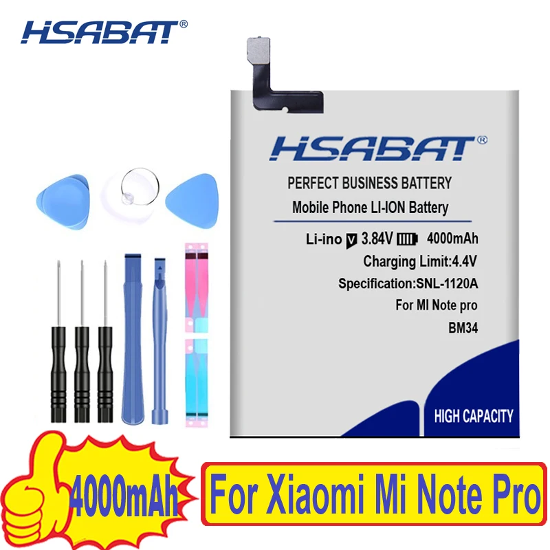 HSABAT BM34 4000mAh аккумулятор встроенный литий-ионный Для Xiaomi Mi Note Pro батареи