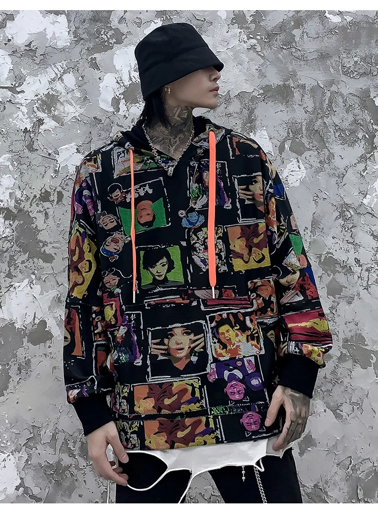 Aolamegs толстовки для мужчин Мульти-изображение печати Толстовка Harajuku милый пуловер с капюшоном Высокая уличная хип хоп Стиль Уличная осень