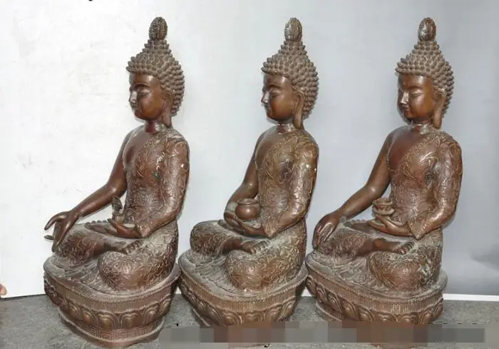 S03609 24" chinese buddhism bronze 3 sakyamuni Tathagata Sambo Buddha immortal statue(B0328