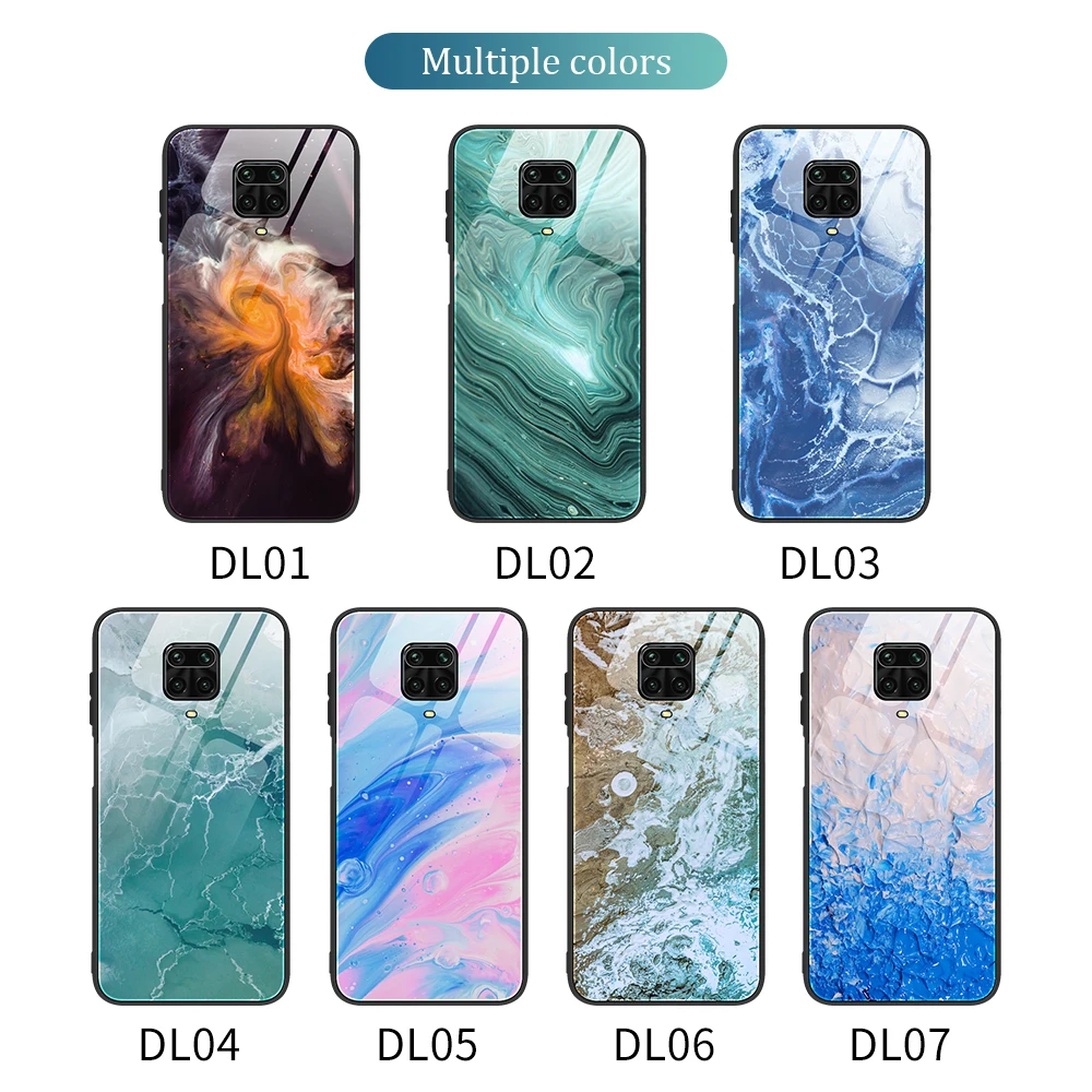 Чехол из закаленного стекла с мраморным узором для Xiaomi Redmi Note 9s 8 8T 7 9 Pro Bling