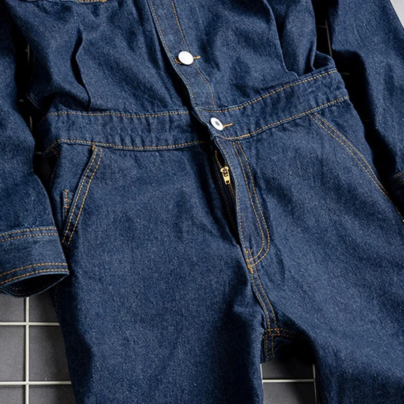 Men Denim Jumpsuit Detachable Jeans Overalls Casual Slim Rompers Cowboy  Trousers