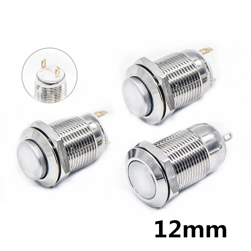 

1pc 12mm Metal Push Button Switch Self-locking Latching/Momentary Reset Waterproof High/Flat Round 2 pins Nickel plated brass