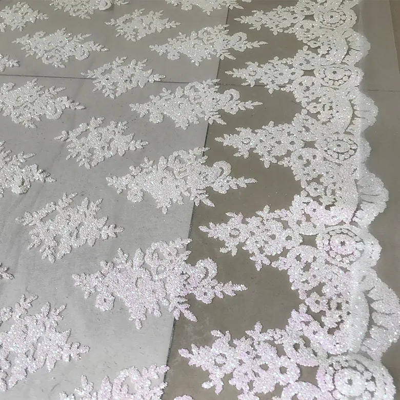 

Cream white with pink shiny glitters tulle mesh lace fabric 1 yard! Woman evening gowns dresses making sequins lace 2019 NEW