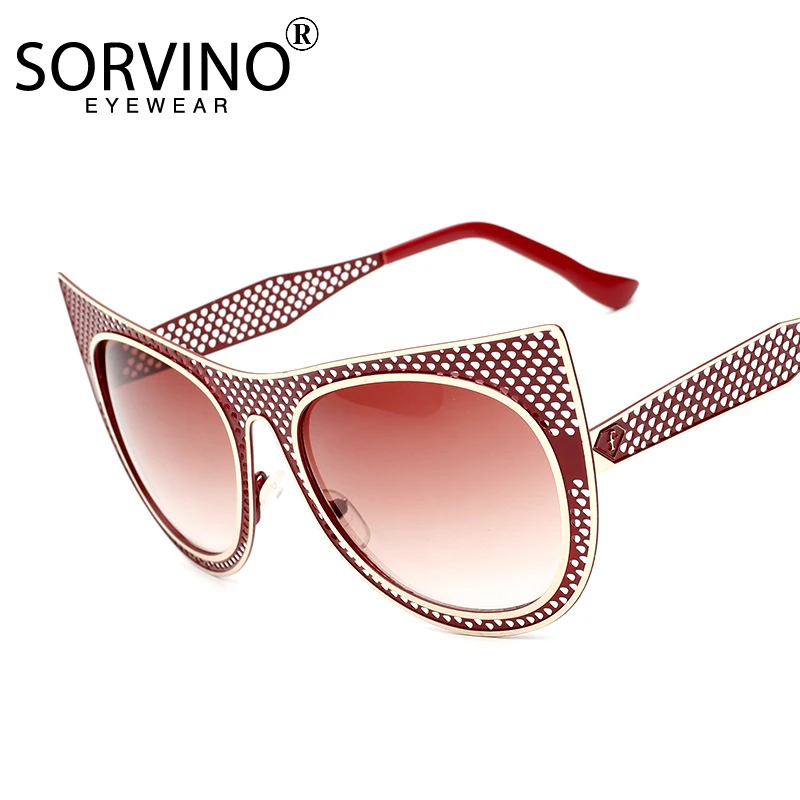 

Cat Eye Sunglasses Designer Women Vintage Red White Hollow Frame Metal Female Sunglass Trend Wide Legs Men UV400 Glasses