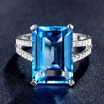 

Austrian blue crystal ring for women femme Aquamarine gemstone white gold silver color zircon diamond party jewelry bague bijoux