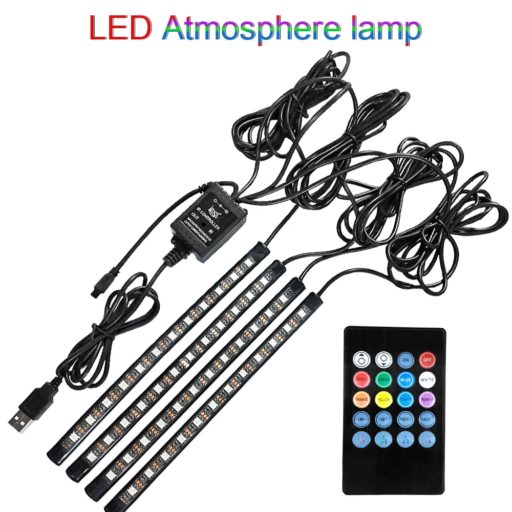 Car RGB LED Strip Light Styling Decorative Automobile Atmosphere Lamps Interior Led Music Controller | Лампы и освещение