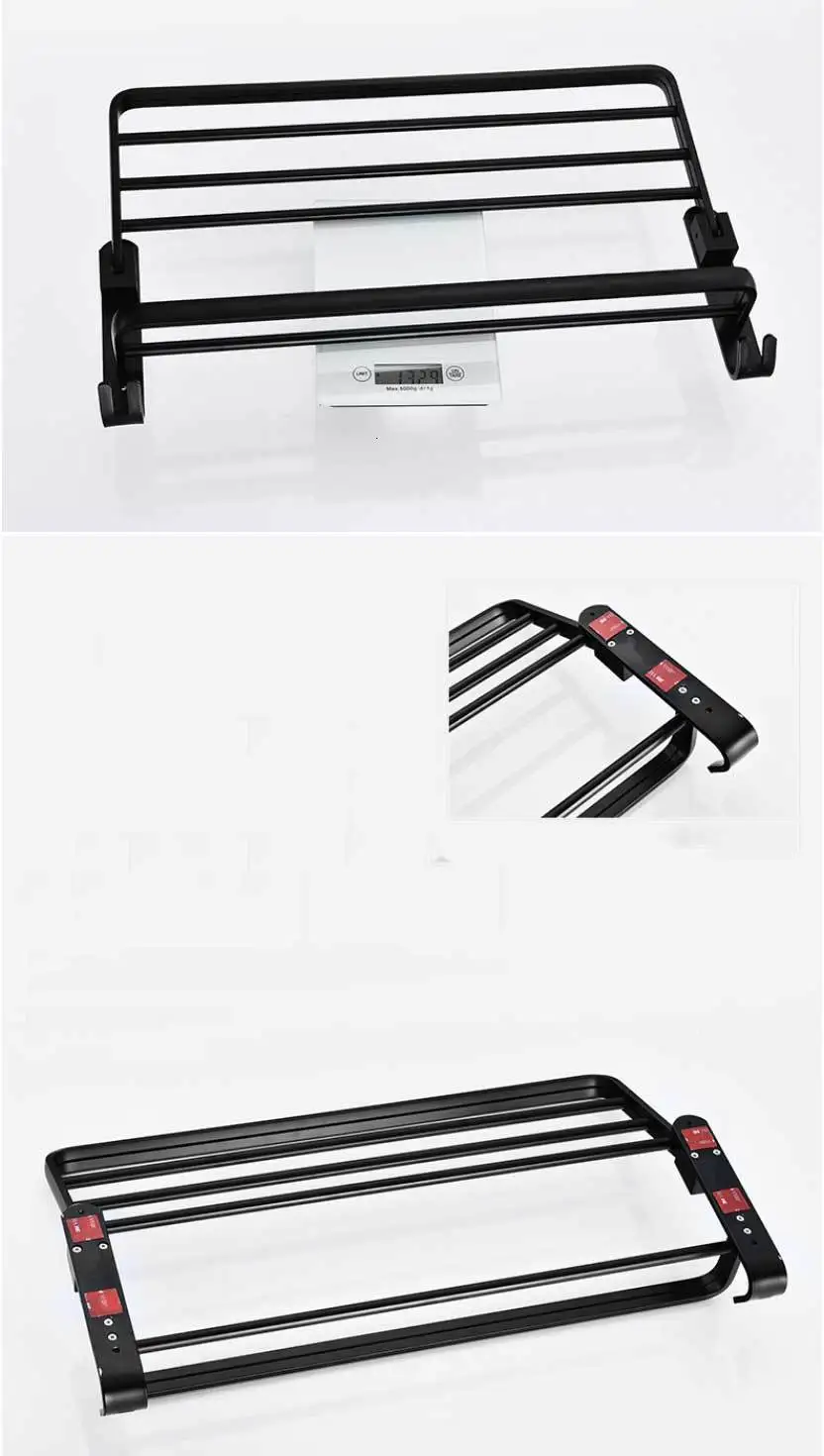 Black 630mm folding towel rack, black aluminum folding towel rack, towel storage rack hung on the wall