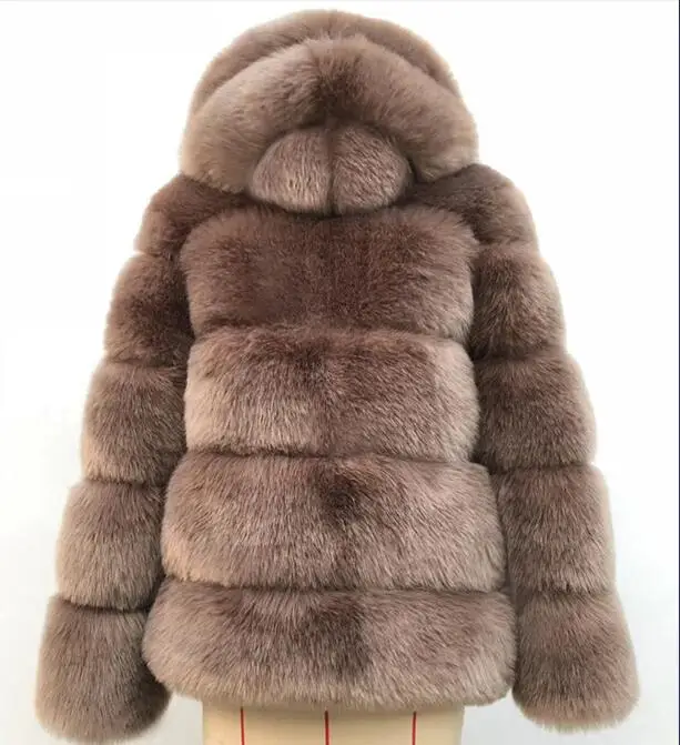 BINYUXD зимний жилет пальто толстое теплое пальто из искусственного меха для женщин плюс размер с капюшоном с длинным рукавом куртка из искусственного меха Роскошные зимние меховые пальто - Цвет: Коричневый