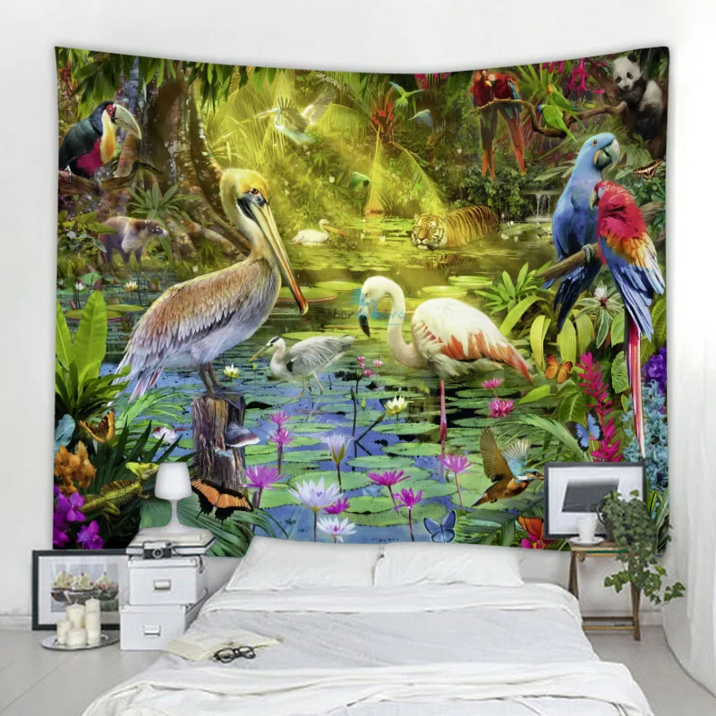 Tapiz de animales de bosque Tropical nórdico, decoración de Mandala bohemio, tapiz de pared para dormitorio