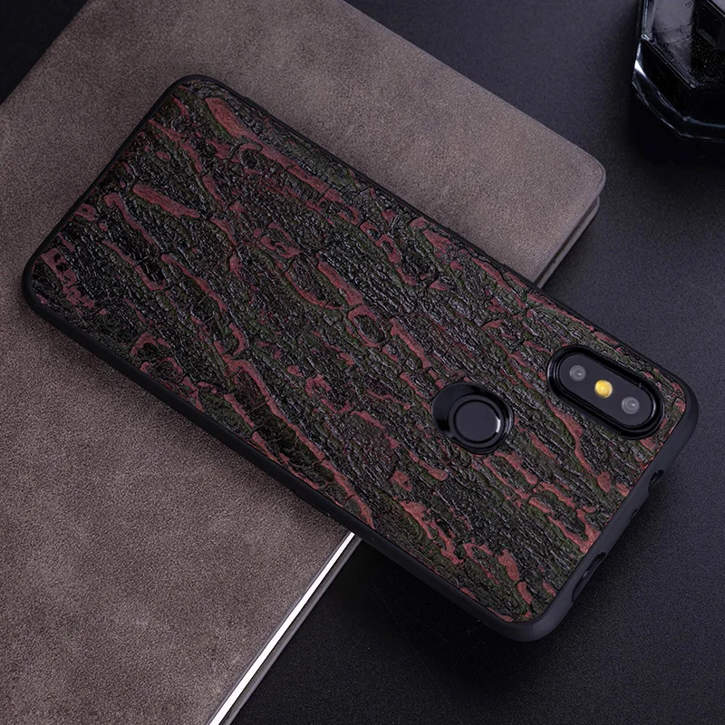 Discount Cheap cAn8S Cowhide Phone Case For Xiaomi Redmi Note 5 6 6a 7 7a 8 Pro For Mi 8 9 se 9T A1 A2 A3 lite Y3 Poco F1 Mix 2s 3 Bark texture Cover