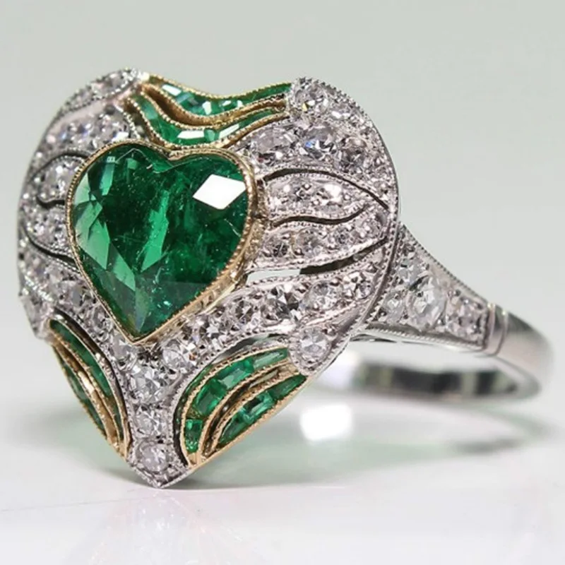 Fashion Large Green Emerald Women Wedding Band Ring 925 Silver Jewelry Size 6-10 