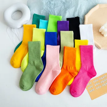 

Candy Color Cotton Socks Women Korean Fashion Quality Solid Color Long Socks Female College Style Girl Happy Sox Christmas Gift
