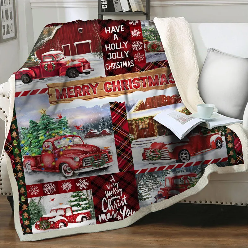 

3D Red Truck Sherpa Fleece Blanket Merry Christmas Party Decoration Bedding Soft Flannel Picnic Travel Nap Blanket Home textiles