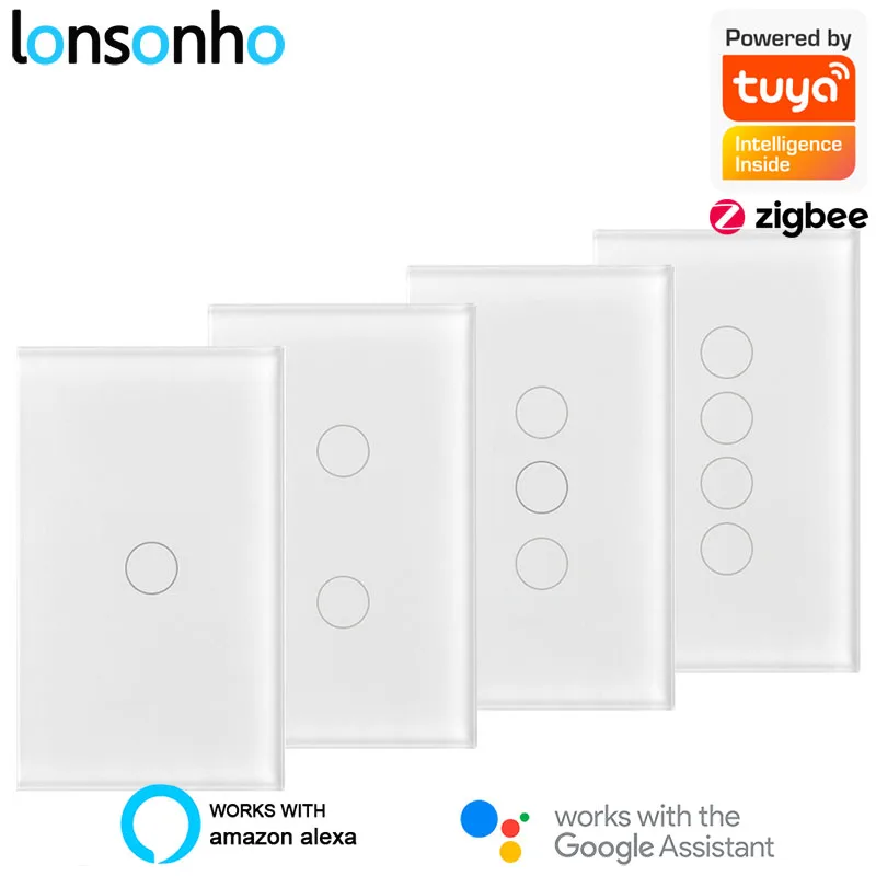 

Lonsonho Tuya Zigbee Smart Switch US 1 2 3 4 Gang With Neutral Wire Touch Panel Light Switch Alexa Google Home Compatible