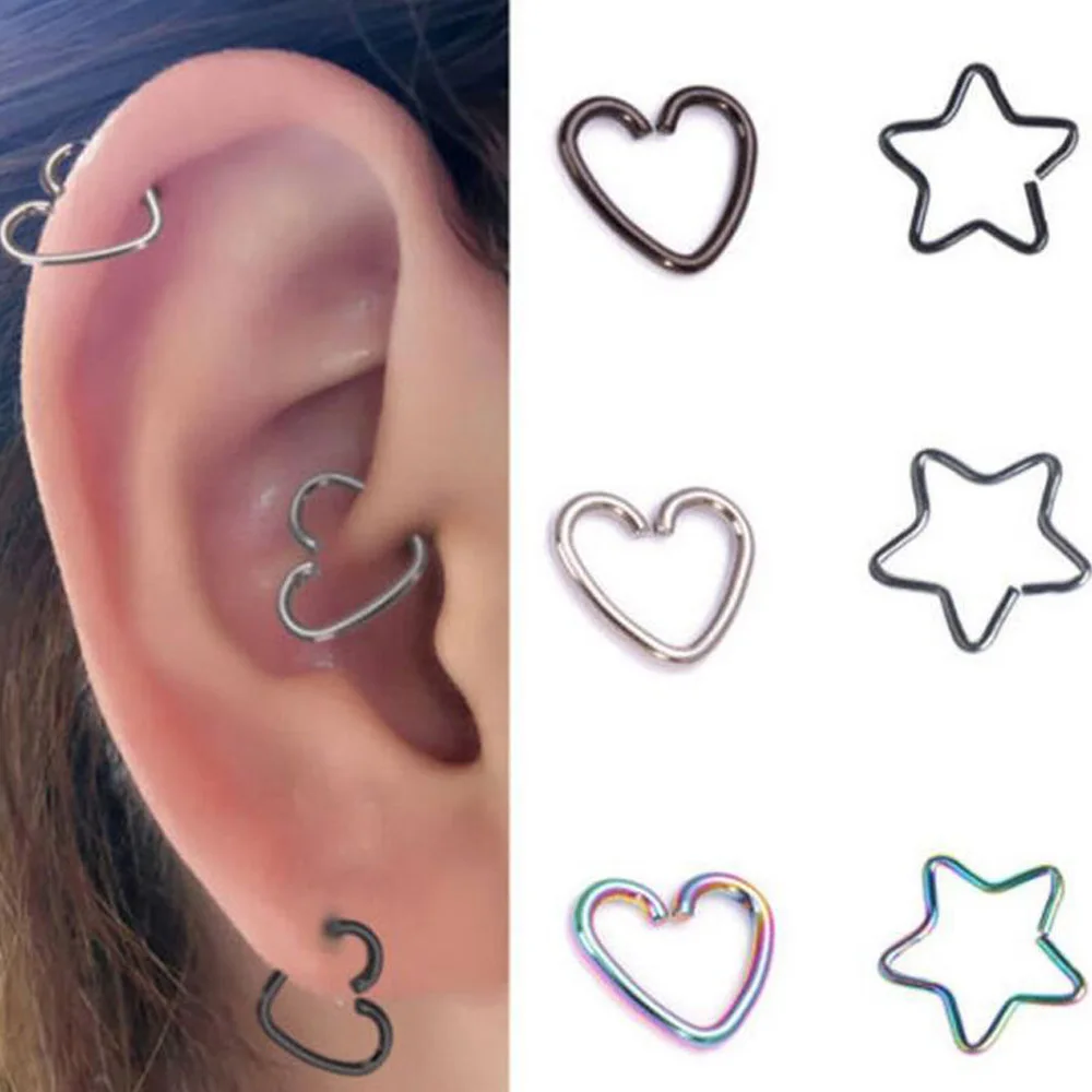 1 шт. 316L хирургическая сталь Daith Сердце Звезда Кольцо хряща трагус Пирсинг обруч губы Нос Кольца орбитальные Ушные Шпильки спираль ювелирные изделия
