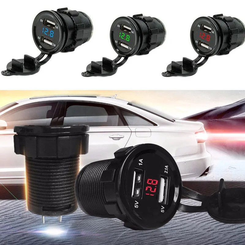 3-Цвет 12V 24V Универсальный 2.1A, мотоциклов, грузовиков автомобильный вольтметр Dual Usb с Напряжение Прямая Портативный цифровой