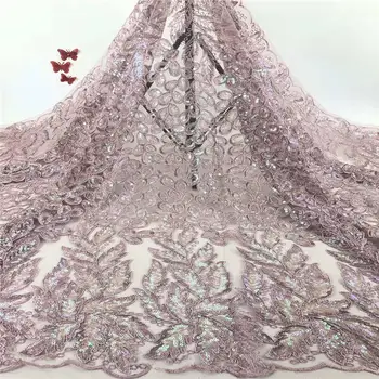 

2020 High Quality French Tulle Lace With Sequins Peach Lace Fabric Embroidered Nigerian African Lace Fabric Wowen LYX002D
