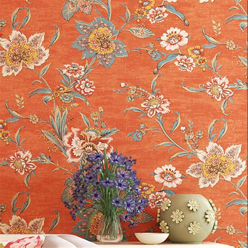 wellyu American rustic style wallpaper light luxury big flower living room retro nostalgic TV background wall paper | Обустройство