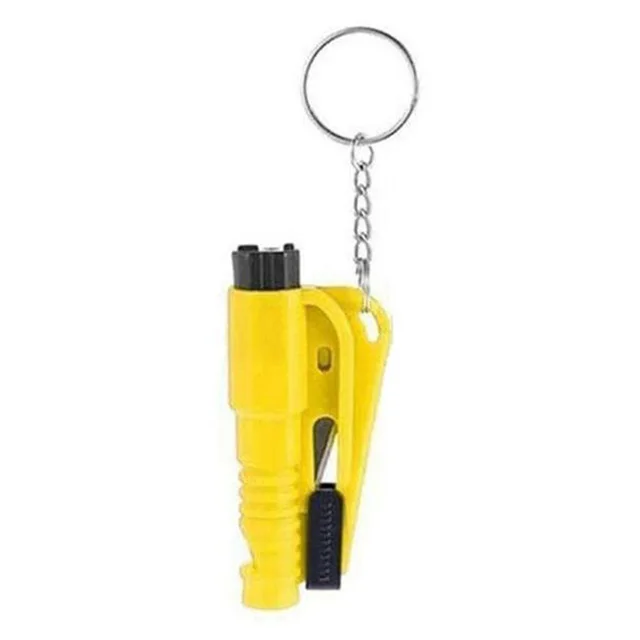 Mini Safety Hammer Keychain Car Window Glass Breaker Seatbelt Cutter 2 In 1 Portable Spring Type Escape Hammer Auto Rescue Tool Yellow