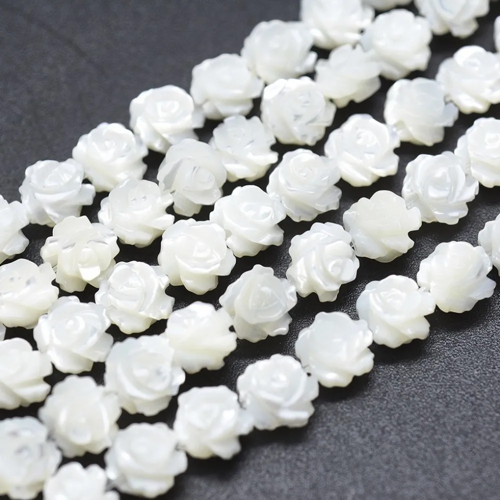 about 33~60pcs/strand Natural White Shell Beads Strands Mother of Pearl Shell Double-sided Rose Beads for jewelry DIY making