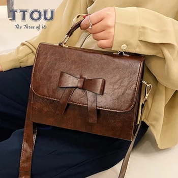 

High Quality Fashion Bowknot Women Messenger Bag Solid PU Leather Female Shoulder Bag Ladies Crossbody Designed Bag Handbags
