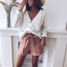 Вязаный кардиган, свитер для женщин, весна, полый однотонный прямой низ, одежда, свитер, модный кардиган для женщин