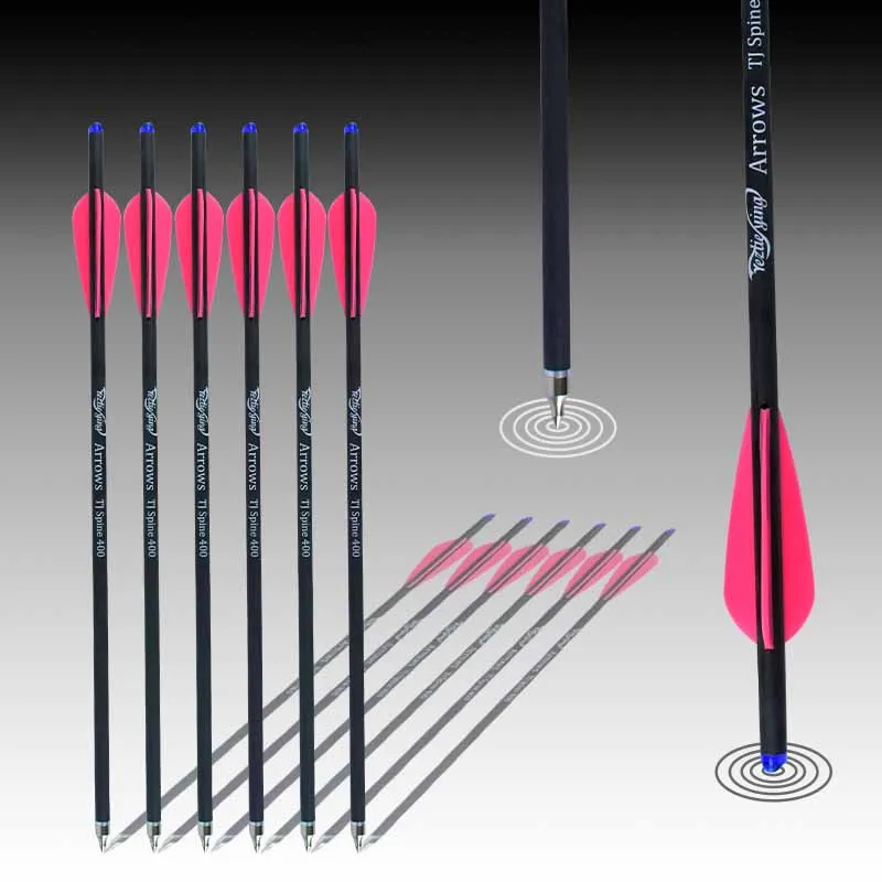 6pc Carbon Arrows - 25 Inch Spine-400 With Removable Tips For Compound & Recurve Bows