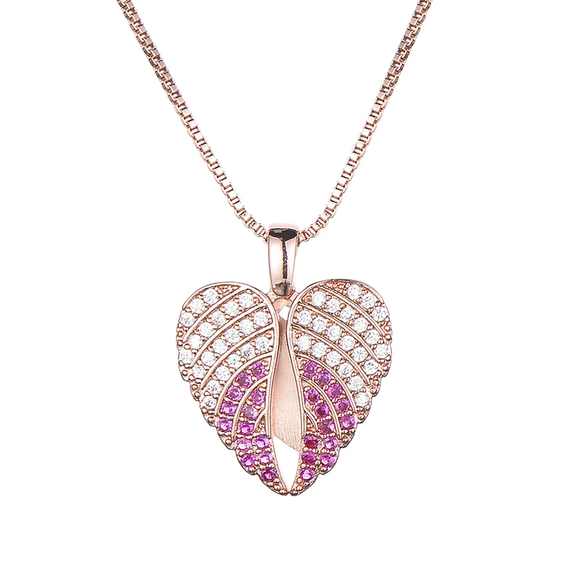 Pipitree, специальное открытое ожерелье с крыльями ангела, с сердцем, шарм, контрастный цвет, CZ циркониевые кулоны, ожерелья для женщин, бижутерия - Окраска металла: rose gold