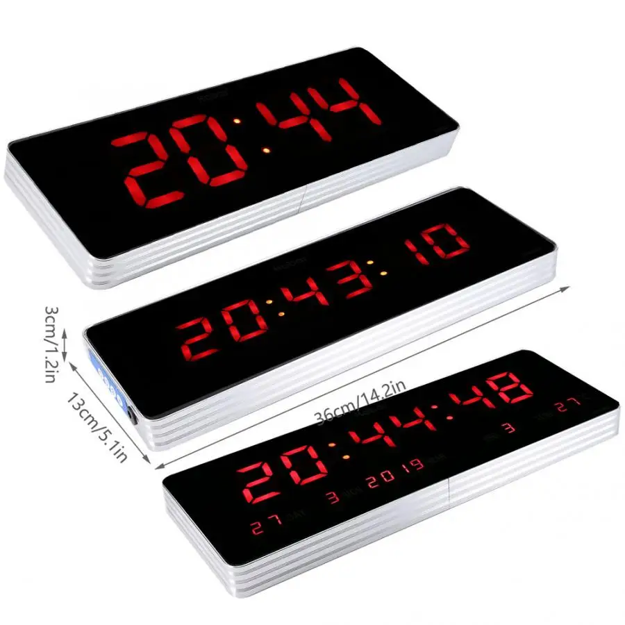 Aluminum Alloy Wall Clock Digital LED Calendar Wall Clock Temperature Clocks EU Plug 110-240V Modern Design Home Decor