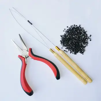 

Hair Extensions Tools Kit 500pcs Silicone Nano Beads + 2pcs Loop Threaders + 1pc Hair Plier For Isheeny Nano Ring Human Hair